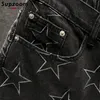 Supzoom Nouveau arrivée Fi Summer Casual Cargo High Street Vibe Style Black Wed Star Broidered Side Denim Jeans Shorts Men Y4O6 # #