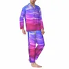 Blauw Roze Paars Vloeibare Nachtkleding Herfst Abstracte Kunst Casual Oversized Pyjama Set Man Lg Mouwen Nachtpatroon Thuis Pak a6sT #