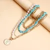 Anhänger Halsketten Boho Layered Türkis Halskette Perlen Perlen Büroklammer Metallkette Kreis Choker Schmuck für Frauen Mädchen