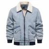 aiopeson осенне-зимняя мужская куртка с меховым воротником, теплая утолщенная флисовая мужская джинсовая куртка и пальто, повседневная мужская джинсовая куртка Fi k2a5 #