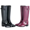 Punk Style Zipper Tall Boots Womens Pure Color Rain Boots Outdoor Rubber Water shoes For Female 36-41 Plus size 240309