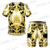 Herrspårsdukter Luxury Mens T-shirts 2-stycken Set Brand Shorts Outfit Fashion Print Summer Tracksuit Vintage Strtwear Overdized Man Clothing T240326