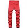 Men's Denim Jeans Hole Ruined Byxor FI Designer Brand Plus Size Straight Ripped Pants Distred White Red A9ci#