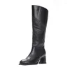 Boots B1-22DGFA08-97 Wholesale Leather Women's With Block Heels But No Knee-top Cowhide Vintage Rubbed Print