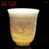 Tasses soucoupes grande tasse à thé en Relief mouton Jade porcelaine blanche une paire de bols Dragons et phénix artisanat fait main