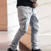 Pantaloni da uomo Pantaloni cargo da uomo con tasca laterale Cerniera Nero Grigio Cachi Hip Hop Pantaloni da jogging maschili casual Moda Strtwear Pantnes Hombre T240326