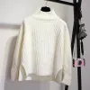 Women Swatters Turtleeck Sweater Autumn Winter Slatera luźna dzianina koreańska czarna długie rękaw z przodu gęstwy tył zagęszczony płaszcz podstawy upusz