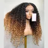 Perruque Lace Front Wig bouclée ombrée blonde brune, 26 pouces de long, densité 180, cheveux de bébé pour femmes noires, résistants à la chaleur, pré-épilés, sans colle