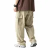 spring Summer Men's 2023 New Multi-Pocket Cargo Pants Men's Casual Solid Colour Straight Baggy Wide-leg Pants Men S8tS#