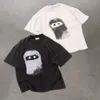 Arnodefrance dessin animé masqué Ninja Avatar imprimé avec des graffitis délavé usé t-shirt à manches courtes inversé pour hommes et femmes