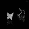 Stud Earrings 1 Pair Hip Hop 3A CZ Stone Paved Bling Out Solid Butterfly Earring For Women Men Rapper Jewelry Gold Silver Color