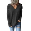 Kvinnors blusar Solid Color Women Blus Soft Long Sleeve V-Hals Warm Fleece Splicing Pullover Shirt Top Ladies Clothing 2024