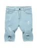 summer Ripped Shorts Jeans Men Hip-Hop Denim Pants Stretch Light blue Fi Design Slim Straight Male Short Jeans Hombre 24Qo#