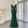 Emerald Mermaid Evening Sharon Green Said Dresses For Women Wedding Muslim Navy Blue Beige Long Sleeves Arabic Party Gowns Ss099