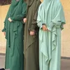 Ubranie etniczne Abaya Khimar Zestaw 2 sztuki Jilbab Ubrania modlitewne Kobiety hidżab szalik z smokowaną sukienką mankietową Dubai Islam Muzułmański strój Ramadan