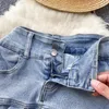 Jupes jupe en jean pour femmes a-ligne bord volanté taille haute Streetwear Style coréen poches Anti-vidé Mini livraison directe d'été