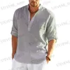 Men's T-Shirts New Daily Linen Long Slve Solid Color Loose Casual Shirt Long Slve Cotton Tops Blouses Men Clothing Camisa Masculina T240325