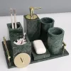 Ensembles de luxe léger en marbre vert Malachite, ensemble de lavage de salle de bains, brossage, tasse de bain de bouche, porte-savon, Lotion, plateau de bouteilles, accessoires de salle de bains