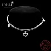 Anklets New Fashion 925 Sterling Silver Heart Diamond CZ Pendant Double Ankle Womens Jewelry Summer Zircon Ankle BraceletC24326