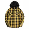 men's Hooded Streetwear Thick Shirts Spring Autumn Men's Plaid Shirt Harajuku Color Block Hooded Plaid Shirt Lg Sleeve H2ml#