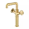 Bathroom Sink Faucets High Quality Brass Industrial Pipe Vessel Faucet 1-Hole 2-Handle Solid Copper Brushed Gold