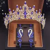 Hochzeit Krone mit Ohrringen Braut Tiaras Sets Festzug Diadem Kristall Kopfschmuck Abschlussball Haarschmuck Brautaccessoires 240315