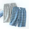 Män 100% Cott Gaze Sleep Byxor Sleep Pants Mens Pyjamas byxor Sovbottnar Sleepwear Pyjama Kort för män Pijama HOMBRE J9NF#