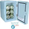 Kylskåp fryser 6.2L kylare och värmare minikylskåp med LED -upplyst spegel bärbar - sovrums toalettglas (blå) Q240326