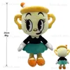 Pluszowe lalki 25 cm Puchar Pluszowa zabawka Mugman Pani Chalice Ghost King Dice Cagney Carnanntion Puphead Plush Dolls Toys For Children Prezenty T240325