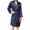 мужской атласный халат с поясом для взрослых контрастного цвета с рукавами Lg и v-образным вырезом ночной халат с карманами L4Z6 #