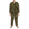 Da Floral Sleepwear Autumn Black and Gold Retroishized Pajama Sets Man LG Sleeve Courfition Leisure Printed Nightwear 040B＃