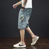 denim Shorts Summer Men Casual Loose Plus Size 42 40 38 Knee Length Fit Boy Teenager Jeans Male Stretched Big Half Trousers e6gI#