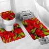 Tapetes de banho de flor de rosa vermelha conjunto de flores frescas campos e plantas de jardim antiderrapante tampa de toalete pé tapete de chão conjunto de acessórios de banheiro