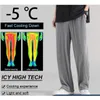 Летние свободные брюки из ледяного шелка для мужчин, широкие повседневные брюки премиум-качества, свободные драпированные брюки P1Rs #