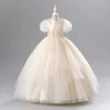 Robe de fille de fleur de champagne pour mariage dentelle applique brillante bouffante à manches courtes enfants anniversaire princesse première robe de communion 240320