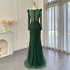 Emerald Mermaid Evening Sharon Green Said Dresses For Women Wedding Muslim Navy Blue Beige Long Sleeves Arabic Party Gowns Ss099