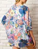 Women's Floral Print Puff Sleeve Kimono Cardigan Loose Cover Up Casual Blouse Tops