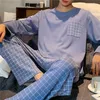 Nieuwe Herfst Winter Cott Pyjama Voor Mannen Homesuit Plus Size Lg Mouw Geruite Broek Nachtkleding Ronde Kraag Casual Losse Sets 14mI #