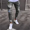 2018 Men Stylish Riste Dżinsy Pantie Biker Chude Slim Pronled Bwalone Dżinsowe spodnie Nowe moda chude dżinsy męskie ubrania