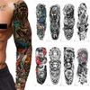 30Pcs Wholesales Waterproof Full Arm Temporary Tattoo Lion Tiger Gun Eyes Man Sexy Flower Women Body Leg Art Sticker 240311