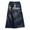 jnco łańcuch haftowa y2k vintage men dżinsy Fi swobodne szerokie nogi dżinsowe spodnie Hip Hop punk workie spodnie uliczne B6MX#