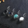 Brincos de argola 925 prata esterlina oval natural moonstone para mulheres simples vintage turquesa labradorite orelha joias presente de casamento