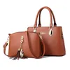 2-teiliges PU-Leder-Handtaschen-Set mit Quasten-Dekor, Umhängetasche, modische Umhängetasche für Damen 240309