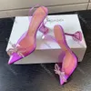 Amina Muaddi Sandales Top Luxury Designer Robe Chaussures Bowknot Crystal Diamond Decoration Transparent PVC Wine Cup talons Taille 35-42