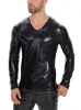 S-7XL Shiny Faux PU Leder Lg Sleeve T-shirt Männer Hip Hop Tees Strumpfhosen Sexy Bodybuilding Kleidung Hot Shapers Muscle T-shirt Top e5ZF #