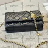 Womens Lambskin Crush Gold/Silver Ball Wallet On Chain Bags Turn Lock With Serial Number Purse Card Holder Multi Pochette Metal Hardware Matelasse Chain Handbag 20CM