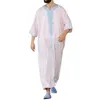 Chemises décontractées pour hommes Homme rayé imprimé robe col en V manches moyennes ourlet fendu chemisier élégant solide mode arabe musulman