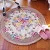 Mats Pink Flower Print Round Bathroom Carpet Dia 80cm NonSlip Bathroom Mat For Doorway Toilt Bedroom Bath Mat Rug Cheap Bath Carpet