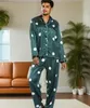 Ny vår sommarmän 2 st pajamas set tryck silk satin sömnkläder lg hylsa pijamas kostym lösa casual hemkläder loungekläder e2t1#