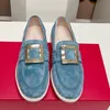 Kid Suede Square Buckle Flat Shoes Women Loafers Round Toe Platform Shoes Spring Summer Designer Flats